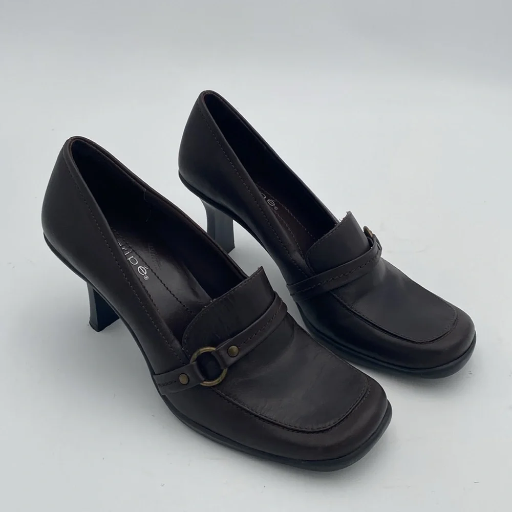 Vintage Maripe Brown Women Heels 6 pump leather slip on office casual retro Y2K